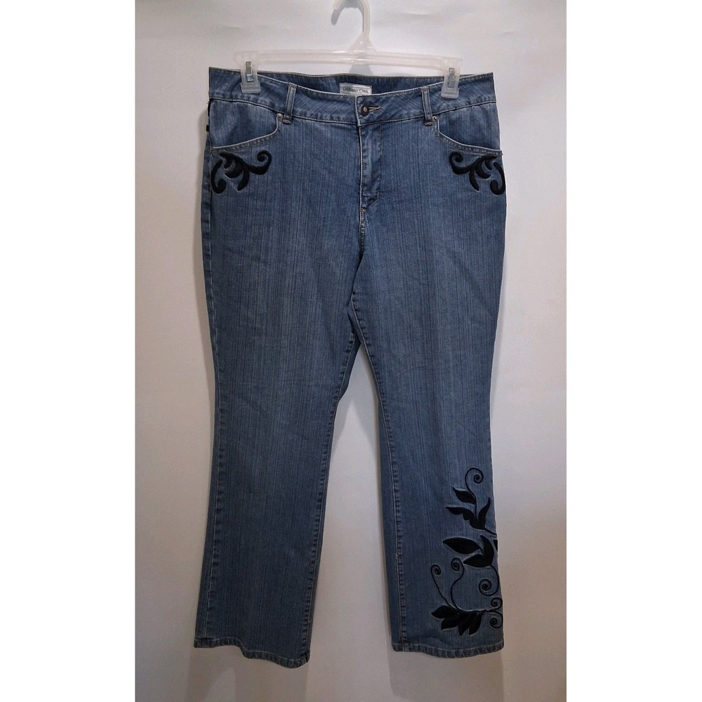Coldwater Creek Women's P16 Jeans V#D1054 Medium Wash Straight Floral Embroidery